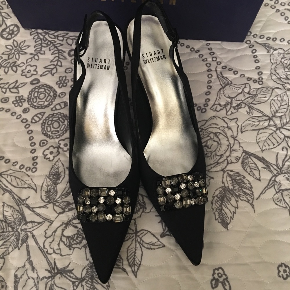 Stuart Weitzman Sparkling Blk Satin-8m - image 7
